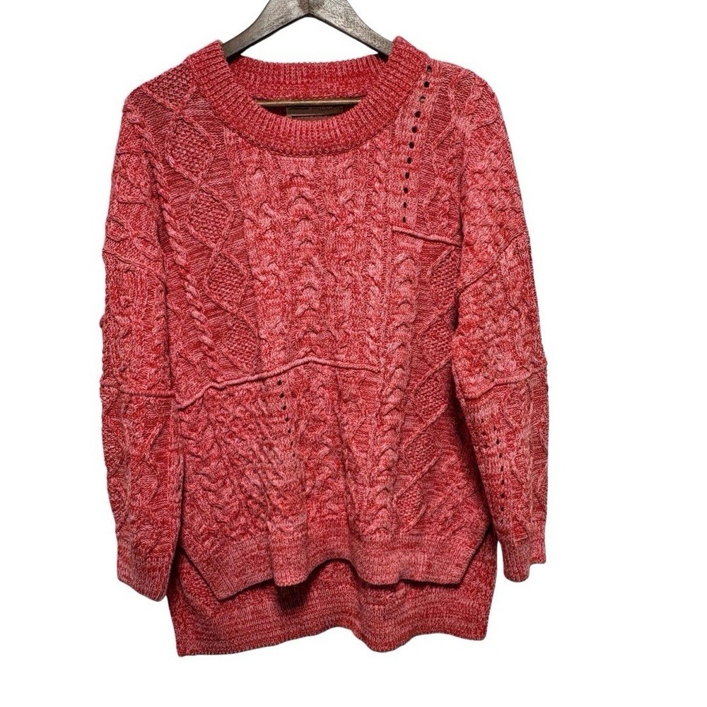 Pilcro Anthropologie Sweater Womens M Jasmine Cable Knit Pink Coral Tunic